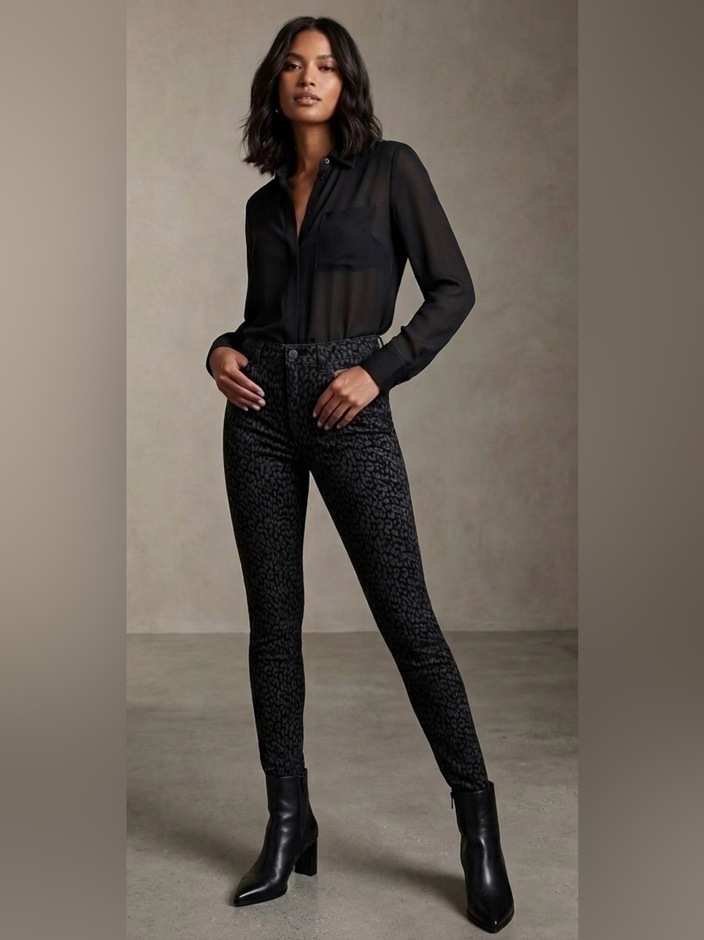 Black Orchid Gisele High Rise Black Leopard Texture  Print Skinny jeans 27